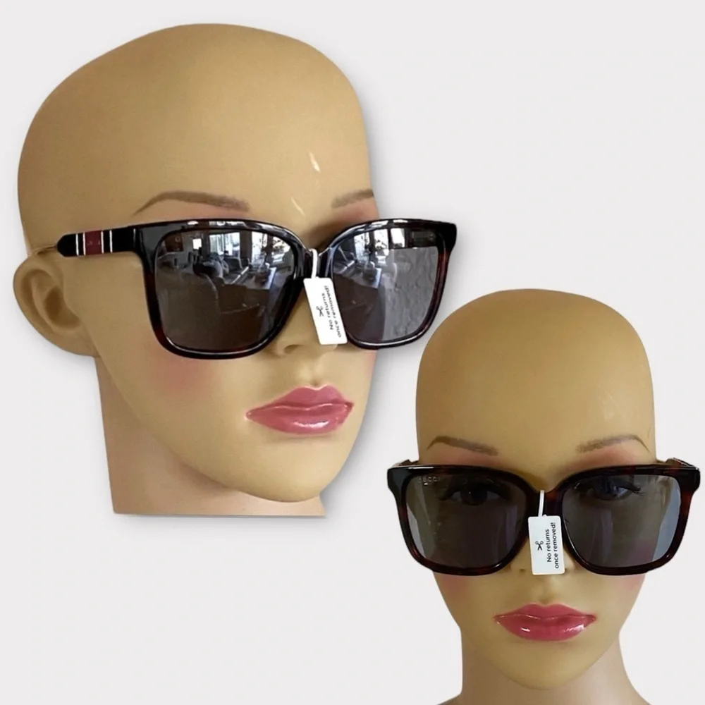 GUCCI Oversized Square Sunglasses Black Tortoise Shell Pearlescent Luxury NWT